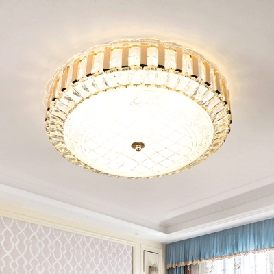 LED Bedroom Flushmount Lighting Contemporary Black/Gold Ceiling Mounted Light with Drum Crystal Block Shade