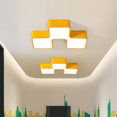LED Nursery Flush Light Minimalism Red/Yellow Ceiling Mounted Fixture with Toy Brick Acrylic Shade