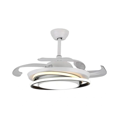 Metal Ring 3-Blade Pendant Fan Lamp Minimalism LED Semi Flush Mount Light in White, 42