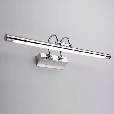 Metal Tubular Wall Mounted Lighting Minimalism LED Vanity Lamp with Swing Arm in Chrome, Warm/White Light