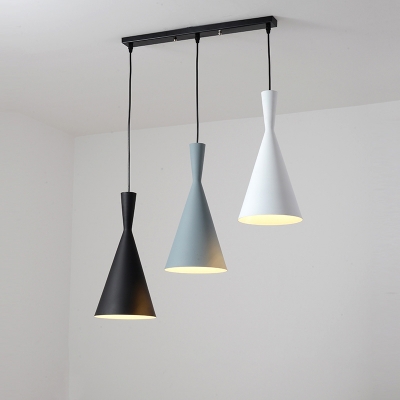 Metallic Conic Multi Light Pendant Modern 3 Bulbs Down Lighting with Linear/Round Canopy in Black