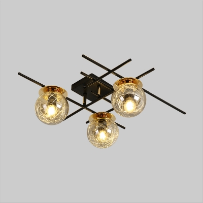 Minimalist 3 Heads Semi Flush Light Black Sphere Ceiling Mounted Fixture with Clear/Smoke Grey Glass Shade