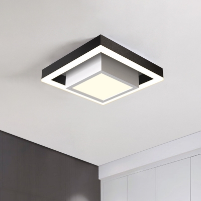Modern Cubic Ceiling Lighting Metallic LED Corridor Flush Mount Lamp in Black/Gold, Warm/White Light