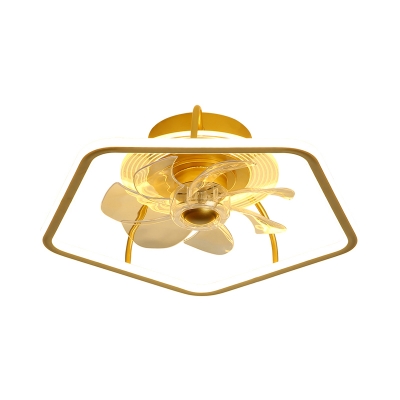 Pentagon Hanging Fan Lamp Fixture Modern Metal Black/Gold LED Semi Flush Light with 7 Blades, 19