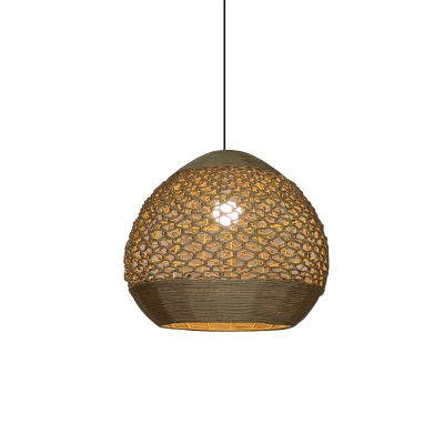 Rope Woven Global Suspension Lighting Vintage 1-Light Flaxen Hanging Ceiling Lamp