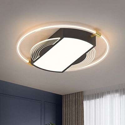 Simple Oblong and Round Flush Mount Acrylic LED Drawing Room Ceiling Light Fixture in Black