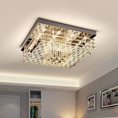 Square Crystal LED Flushmount Lighting Modern Chrome Wireless Music Ceiling Flush Light for Bedroom