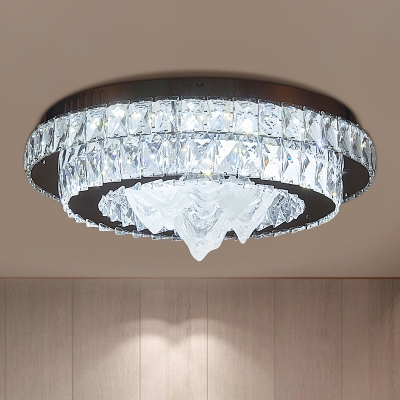 Tiered Beveled Crystal Flush Mount Contemporary Chrome Finish LED Ceiling Light for Living Room