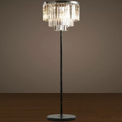 Vintage 1/3 Tiers Standing Lamp 5 Lights Faceted Clear Crystal Bar Floor Lamp in Black