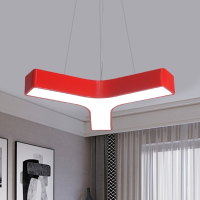 Y-Shape Sitting Room Pendant Light Kit Iron LED Contemporary Ceiling Chandelier in Red/Yellow