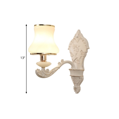1/2-Bulb Wall Lighting Fixture Classic Urn Shaped White Glass Wall Mount Light with Carved Backplate