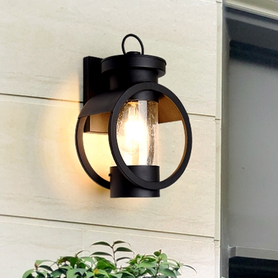 1-Head Water Glass Wall Mount Lamp Warehouse Gold Cylinder Patio Sconce Lighting Fixture with Metal Circle Frame