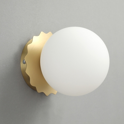 1 Light Gold Wall Mount Lamp Simplicity White Glass Wall Lighting Ideas with Scalloped Backplate
