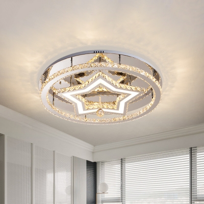 

W Contemporary Star Ceiling Lamp Faceted Crystal Living Room LED Semi Flush in Chrome, Warm/White Light, HL688109