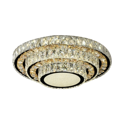 3-Tier Circle Ceiling Light Contemporary Clear Crystal Rectangle LED Black Flush Mount Lighting