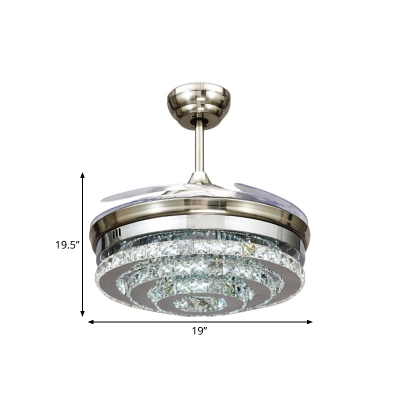 3-Tier Hanging Fan Lighting Nordic Beveled Crystal LED Chrome Semi Flush Light Fixture for Dining Room, 19