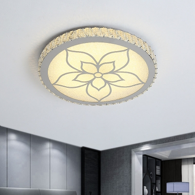 Acrylic Flower Semi Flush Light Modern Style LED Round Ceiling Lamp in Chrome with Crystal Deco
