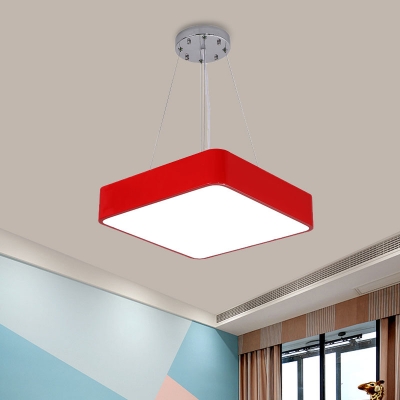 Acrylic Square Chandelier Pendant Light Modernism LED Suspended Lighting Fixture in Yellow/Blue/Red
