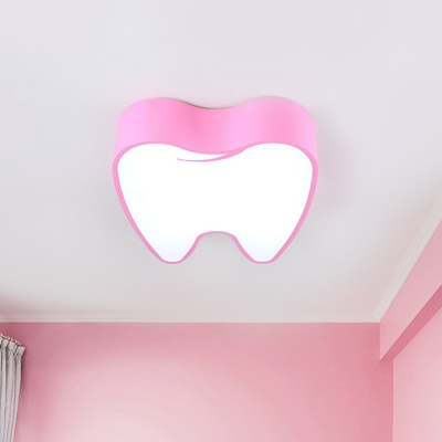 Acrylic Tooth Shape Flush Light Fixture Cartoon Pink/Yellow LED Close to Ceiling Lamp for Corridor