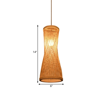 Beige Hourglass Hanging Ceiling Lamp Asian Style 1-Head 6