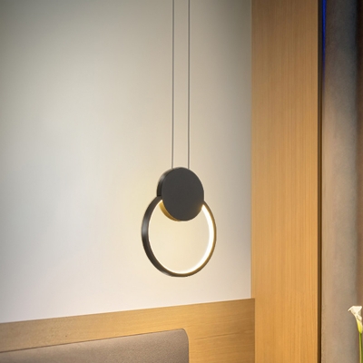 Black/White Circle Pendant Lamp Contemporary LED Acrylic Ceiling Hang Fixture in Warm/White Light