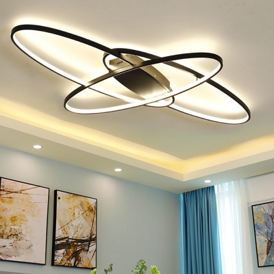 Black/White Oval Flushmount Lighting Minimalism LED Acrylic Ceiling Flush Mount in Warm/White Light