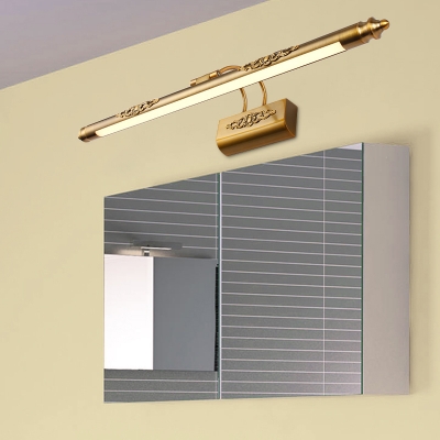 Brass Slim Vanity Mirror Lamp Classic LED Metallic Adjustable Wall Mount Lighting with Embossed Design in Warm/White Light