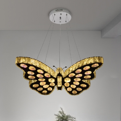 Butterfly Chandelier Light Simplicity Clear Crystal Stainless-Steel LED Hanging Lamp Kit in Warm/White Light