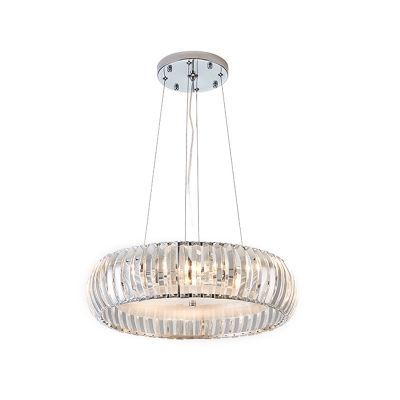 Chrome Round Pendant Chandelier Minimalistic 4-Bulb Clear Crystal Hanging Light Kit