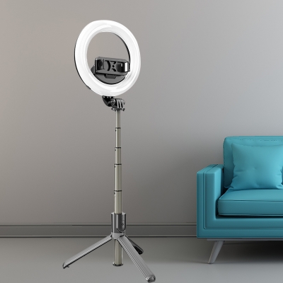 Circle Cellphone Mount Vanity Lighting Metallic LED Simple USB Fill Flash Lamp in Black with Tripod Design