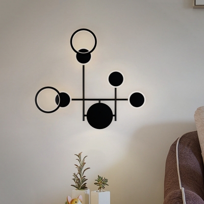 Circle Living Room Wall Mount Lamp Metal 2/3/4 Heads Vintage Wall Sconce with Straight Arm in Black