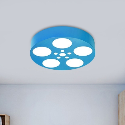 Circular Flush Mount Lamp Fixture Modernism Acrylic Kids Room LED Ceiling Light in Red/Blue/Yellow