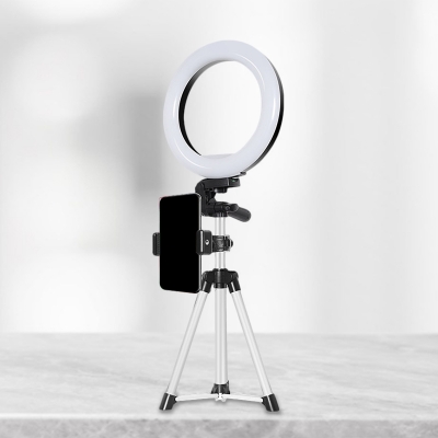 Circular USB Fill-in Light Modernist Metal LED Black Vanity Lamp with Single/Double Phone Stand Design