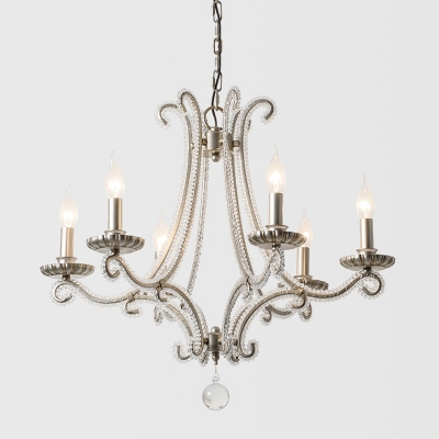 Clear Crystal Candle Hanging Chandelier Modernist 6 Lights Living Room Ceiling Pendant Lamp