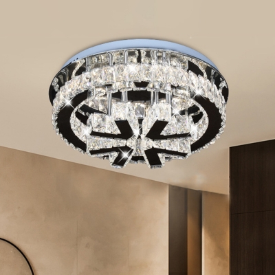 Clear Crystal V-Shape Semi-Flush Mount Simple LED Ceiling Lamp in Black for Bedroom