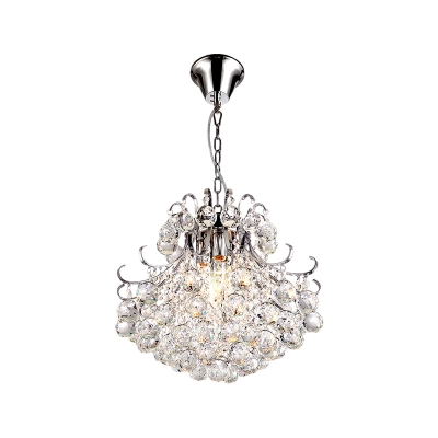 Conic Crystal Ball Suspension Lamp Simple 3 Lights Chrome Ceiling Chandelier with Curvy Arm