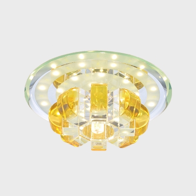 Contemporary Round Flush Light Gold Crystal Block LED Corridor Ceiling Mounted Fixture