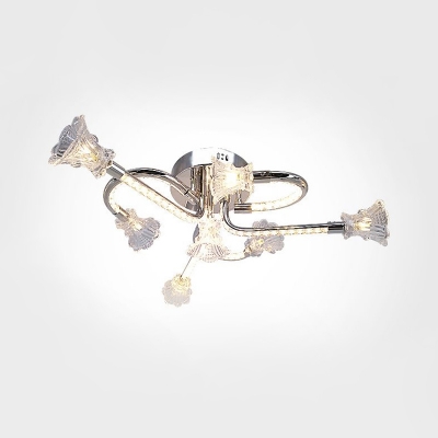 Crystal Flower Semi Flush Light Simplicity LED Ceiling Lighting in Stainless-Steel in Warm/White Light with Twisted Arm