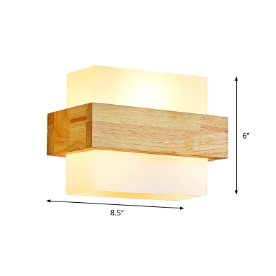 Cube/Cuboid/Brick Wall Sconce Nordic Acrylic 1 Bulb Beige Wall Mount Light with Wood Accent for Bedroom