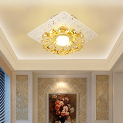 Cut Crystal Blossom Flush Mount Simple LED White Ceiling Lamp with Round/Square Canopy in Warm/White Light