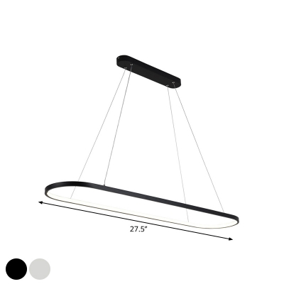 Dining Room LED Island Pendant Minimalist Black/White Hanging Lamp with Elongated Metal Frame