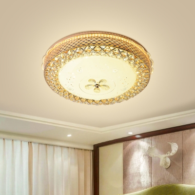Dome Textured Glass Flush Mount Lamp Contemporary LED Gold Ceiling Light Fixture with Floral Crystal Deco
