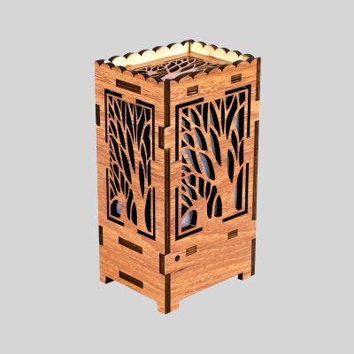 Etched Tree Box Wooden Table Lamp Modern Creative Beige/Red Brown/Black Brown LED Projector Light for Children Bedroom