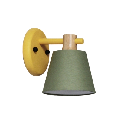 Fabric Barrel Wall Light Fixture Macaron 1 Head Yellow/Blue/Green Wall Mounted Lighting for Bedside