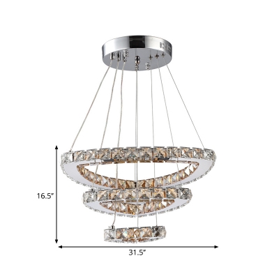 Faceted Crystal Oval Pendant Chandelier Contemporary LED Chrome Hanging Lamp Kit for Dining Room