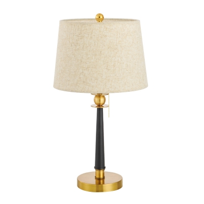 Gold 1 Light Nightstand Lighting Traditional Fabric Barrel Shaped Table Lamp for Bedroom