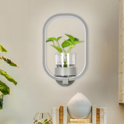 LED Bedside Wall Mounted Lamp Modern Grey/Yellow/Blue Wall Sconce with Round/Rectangle Frame Metal Shade