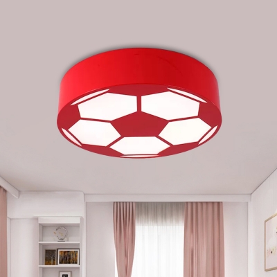 LED Playroom Close to Ceiling Lamp Modernism Black/Red/Yellow Flush Mount Light with Football Acrylic Shade