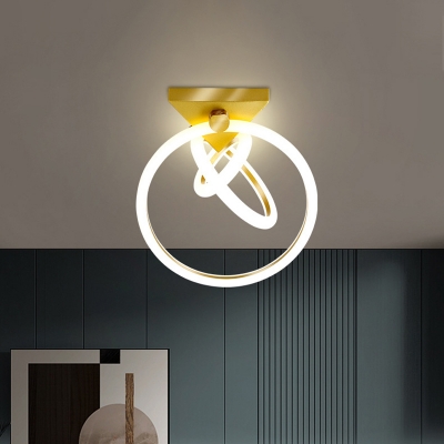 Metal 3-Ring Ceiling Lighting Simple Style LED Semi Flush Mount Light Fixture in Gold