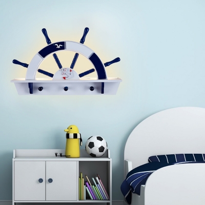 Metallic Rudder Wall Mount Light Creative LED Wall Sconce Lighting in Blue for Children Room